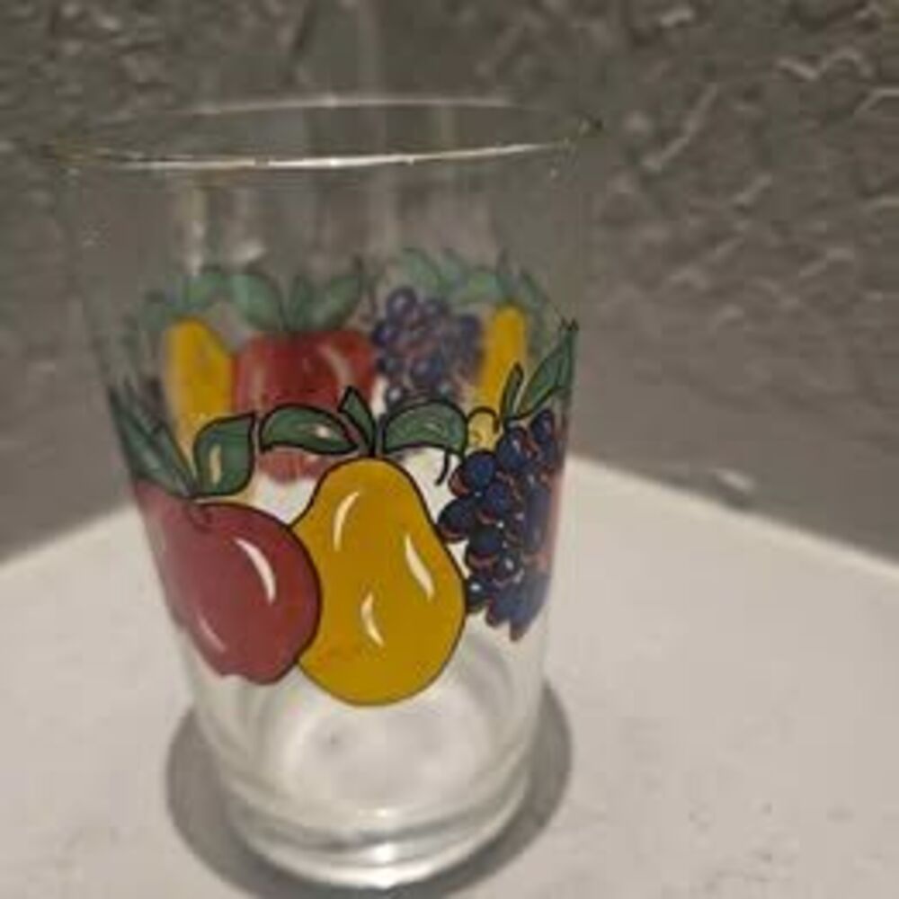 KIG Indonesia Juice Drinking Glass Apple Pear Grapes Set of 2